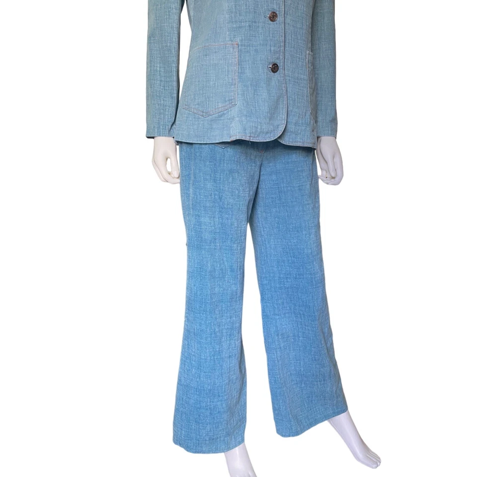 70s Denim Bell Bottom Set, Jacket + Flare Pants Sears 2 Piece, S/M - Image 4 of 4