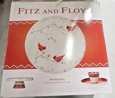 Fitz & Floyd Winterberry Cake Plate, Chip and Dip