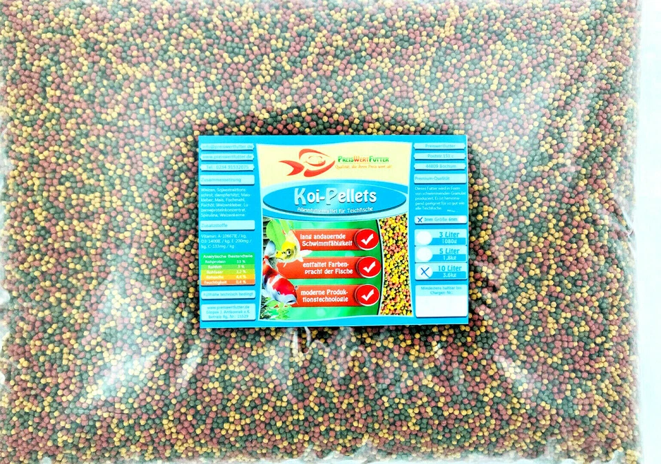 Teich Granulate 3 mm Koi Pellets 3,6 kg Fischfutter 10Liter BEUTEL Koifutter
