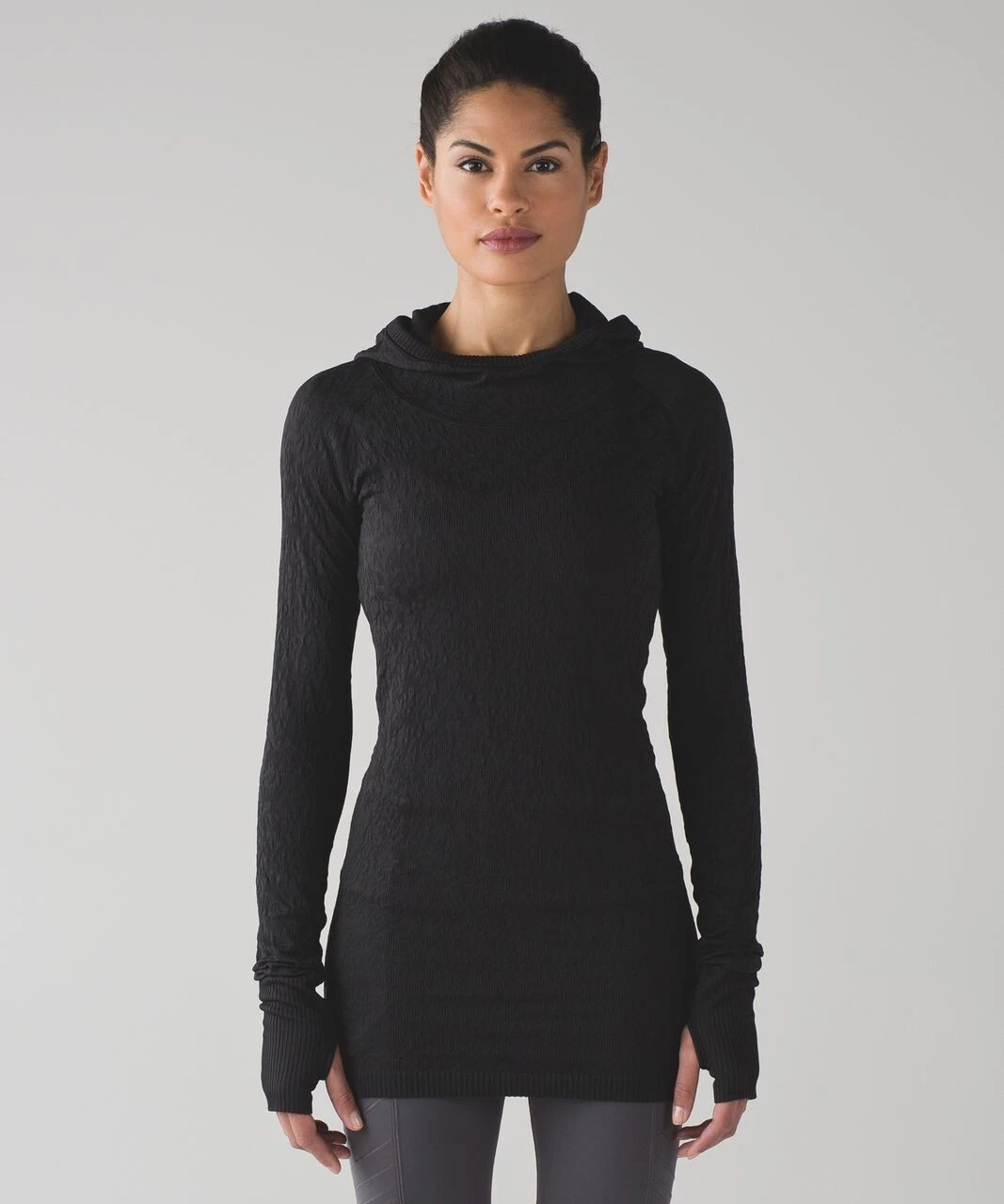Lululemon Womens Hoodie Black Rest Less Textured Thumbhole Pullover Athletic 4