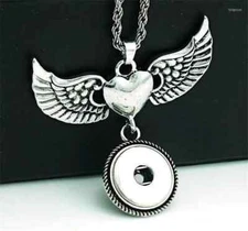 Snap Jewelry Necklace Angel Wing Heart Dangle fits 18-20mm Ginger Charm 24" + 3"