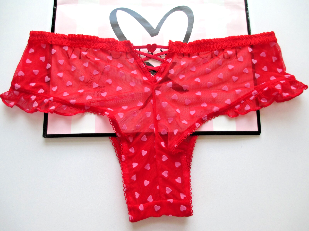 VICTORIA'S SECRET Tease High Leg Cheeky Panty VS Red Hearts Ruffle