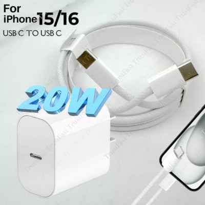 For iPhone 15 16 Pro Max iPad Mini PD Fast Charger Cord 20W USB-C Power Adapter