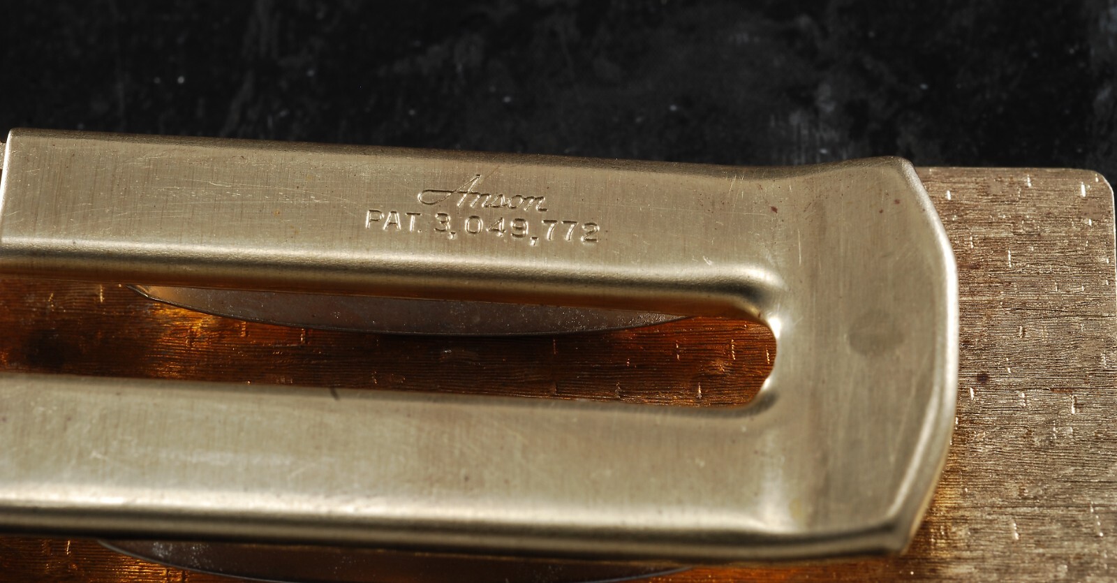 Very Old Vintage ANSON Raw Brass Money Clip w Red New Old Stock Pat