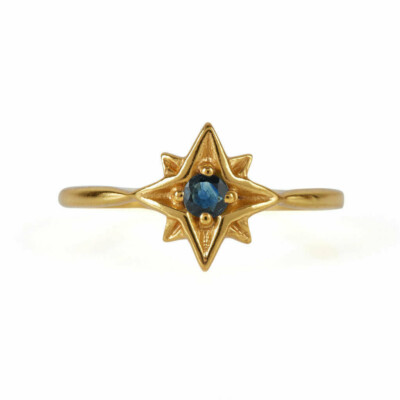 Standard Sparkle Star & Single Round Cut Blue Sapphire Lab-Created Women's Ring
