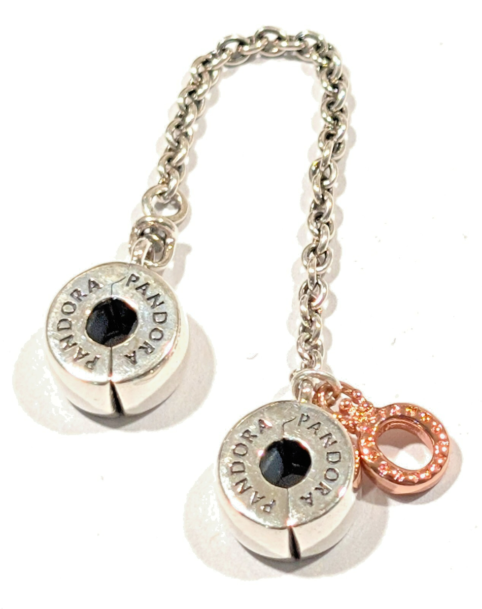 Authentic Pandora Charm, ROSE, Dangling O Crown Safety Chain 788313-05,  Silver