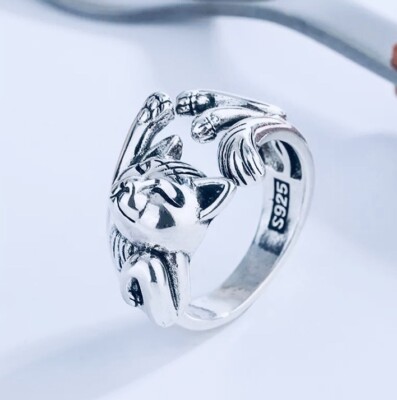 925 Silber Ring, Statement Ring, Katzenring, klobiger verstellbarer Ring, Daumenring
