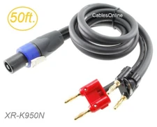 50ft SpeakOn Neutrik Plug to 2-Dual Banana Plugs Speaker/Amplifier Kirlin Cable