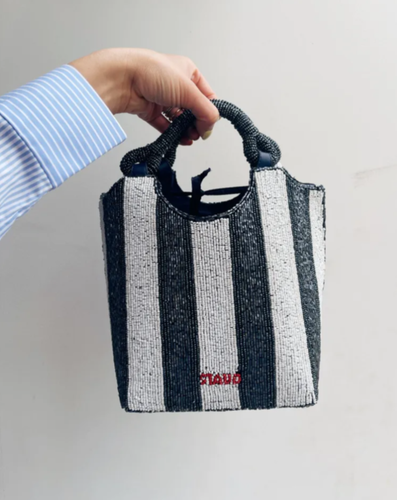 STAUD COTE BEADED BAG BRETON STRIPE MSRP$395 French Chic - Picture 3 of 22