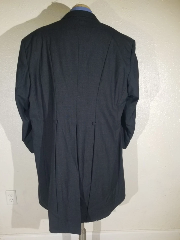 58R Vintage Ralph Lauren Chaps Peak Lapel Frock Blazer Tail Coat Grey Jacket Men - Image 2 of 4