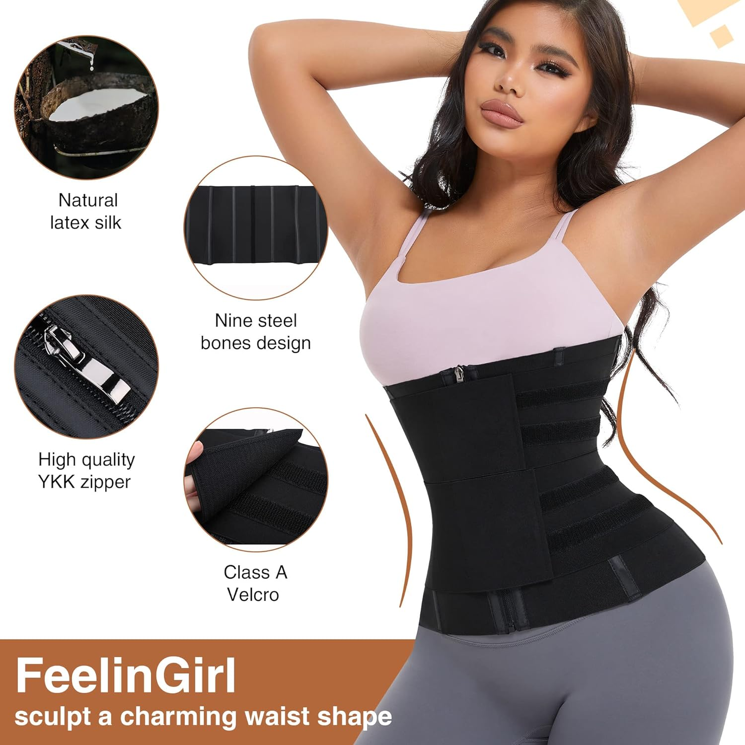 Feelingirl Latex Waist Trainer for Women Tummy Control Shapewear Waist