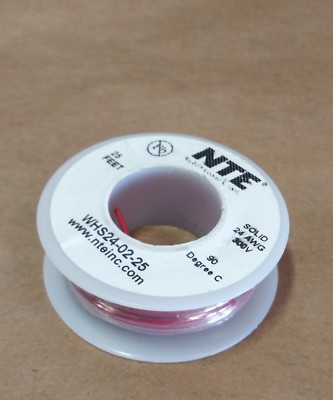 ( 25 FT Spool ) NTE WHS26-02-25 ( 26 AWG ) Solid Hook Up Wire 300V ( Red ) ROHS