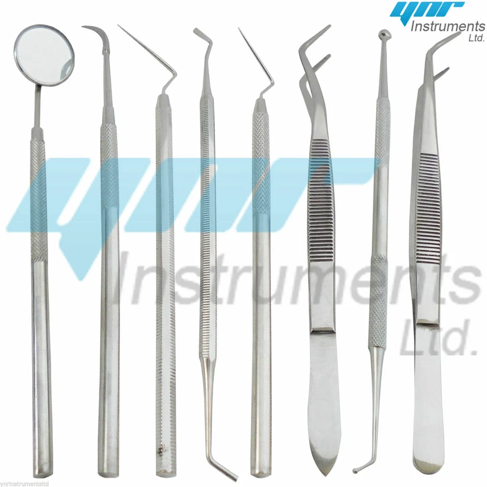 YNR® NEW 8PC STAINLESS STEEL DENTIST DENTAL PICK PROBE TEETH CLEAN HYGIENE TOOL KIT