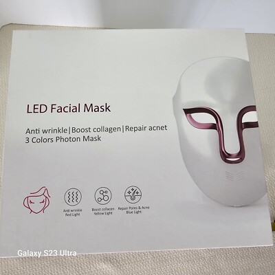LED Facial Therapy Mask 3 Color Photon for Acne, Wrinkles Boost Colligen