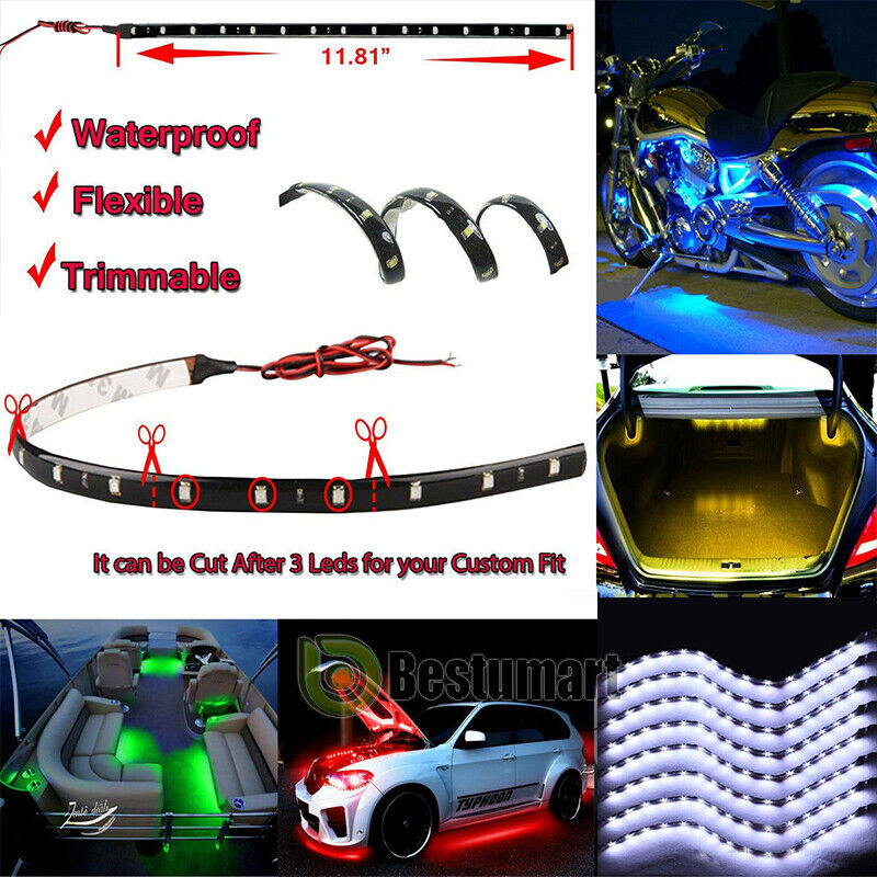 Tira de luces LED para automóvil, 24 pulgadas, conectable, 12 V, tira de  luz LED para autos, carrito de golf, barco, motocicleta, marina,  motocicleta