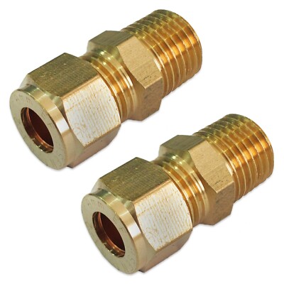 PACKUNG MIT 2 x MESSING 8 mm KOMPRESSION auf 1/4'' ZOLL BSP STECKERVERSCHRAUBUNG ROHRADAPTER