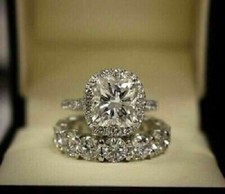 2Ct Cushion Cut Lab Created Diamond Wedding Bridal Ring Set14K White Gold Plated