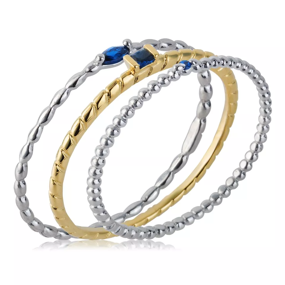 Tris di Anelli Donna MORELLATO 1930 Argento 925% Gold Rosè 3 Misure Pietra Blu - Immagine 3 di 4