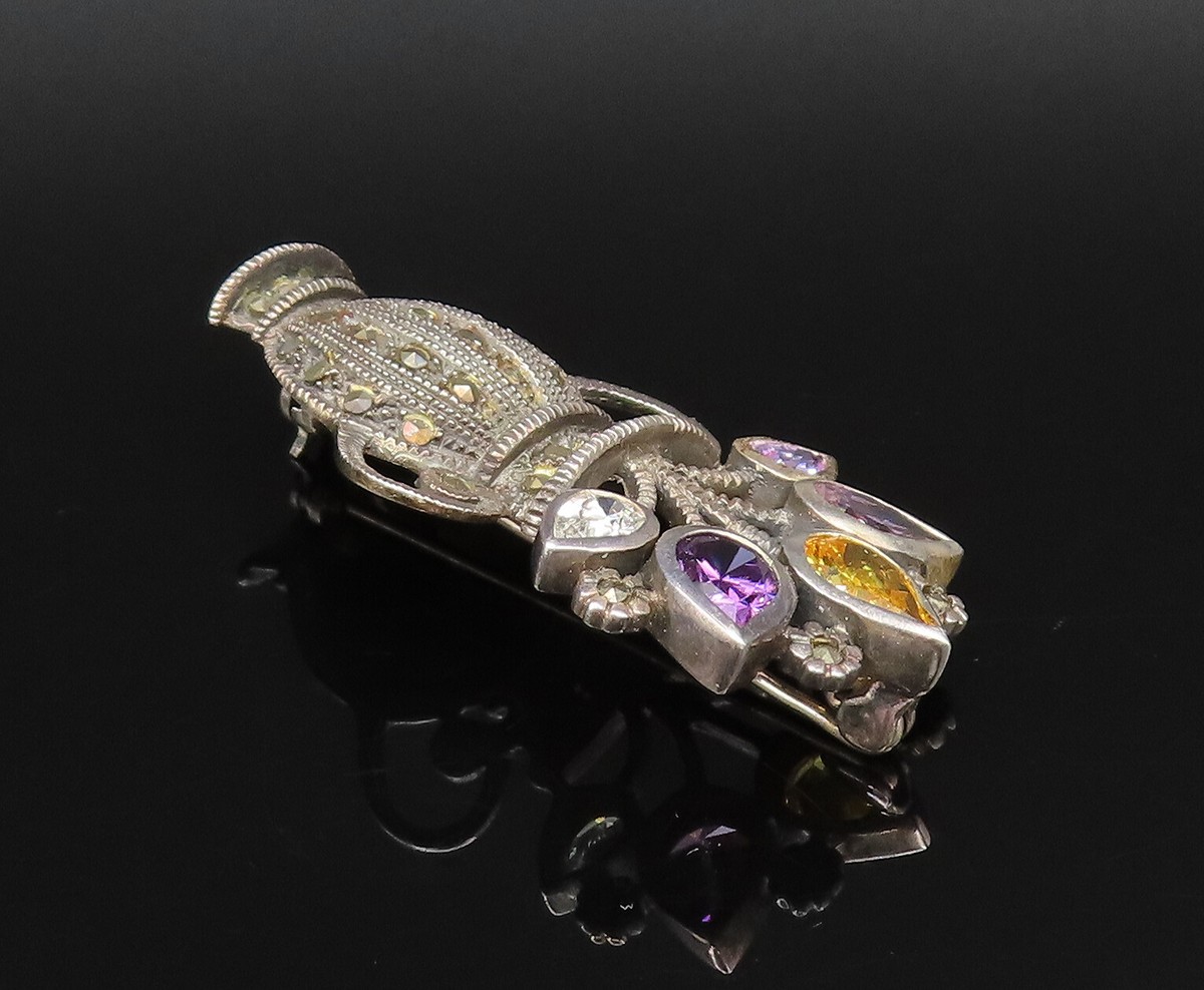 925 Silver Vintage Multi Color Topaz & Gemstones Floral
