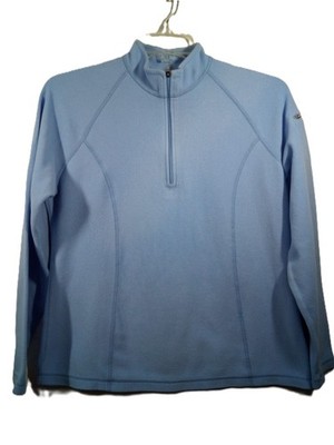 LL Bean Fleece Pullover Women L-Reg Light Blue 1/4 Zip Lightweight Long Sleeve