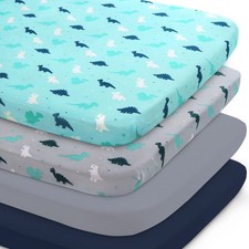 Mini Crib Sheets Set, 4 Pack - Portable Sheet, Grey  Navy