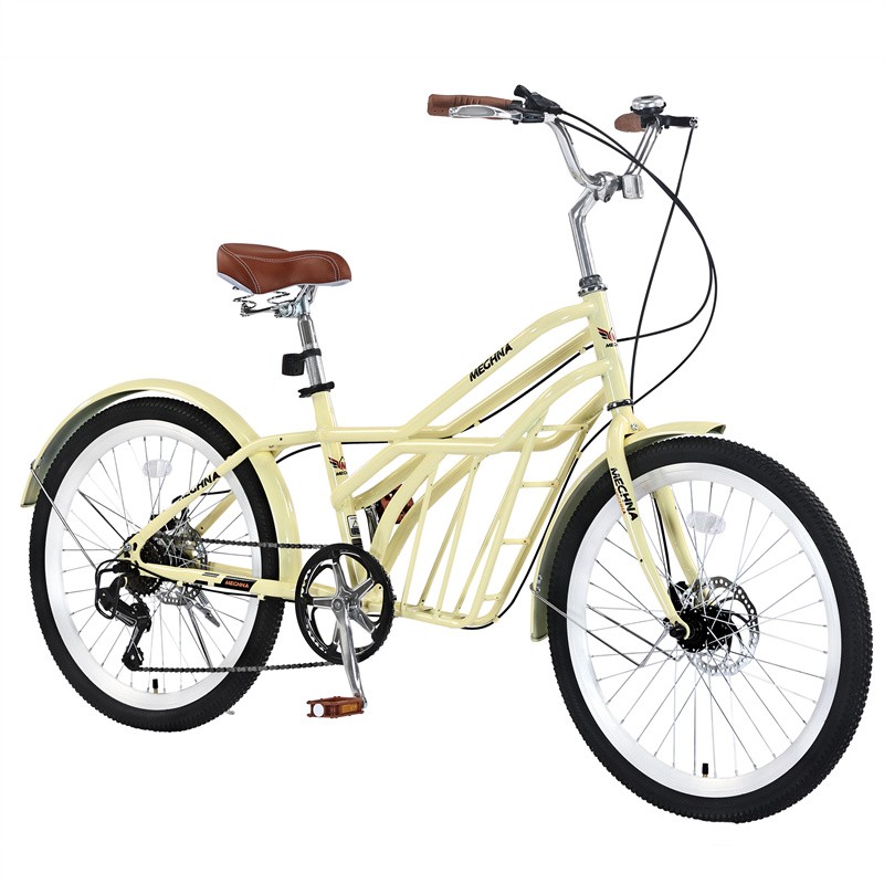 24 Inch Commuter Bike Shimano 6-Speed Disc Brakes Steel Frame for Adults -Yellow