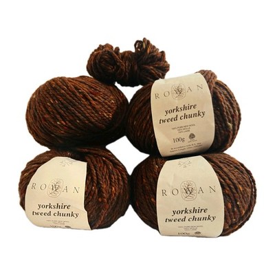 4 Skeins Rowan Yorkshire Tweed Chunky Yarn Shade 553 Rust Brown Bulky Wool 400g