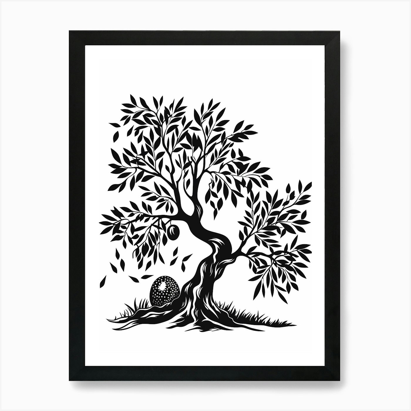Olive Tree Geometric Nature Framed Wall Art Canvas Print  