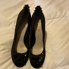 PRADA Black Studded Beaded Bow Leather Block Heel Pumps Round Toe EU 41