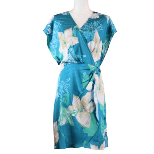 Vestido Adrianna Papell Verde Blanco Floral Envolvente Talla 16W Noche Cóctel Nuevo con Etiquetas