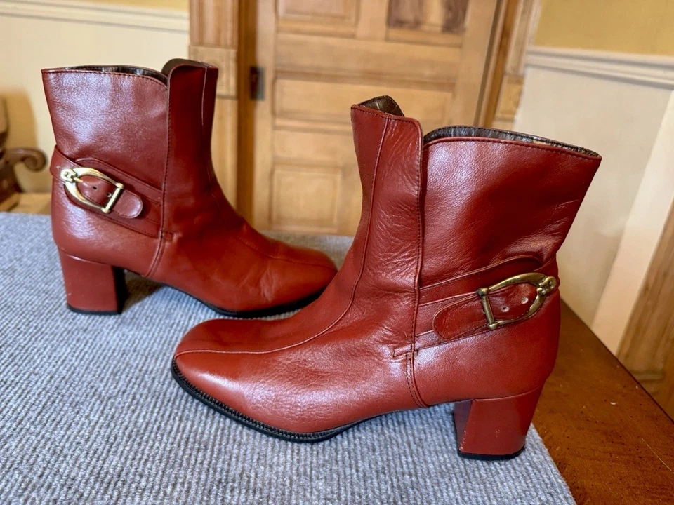 Botines de cuero Etienne Aigner 7.5B Oxblood Italia tacón bloque vintage Foto 3 de 4