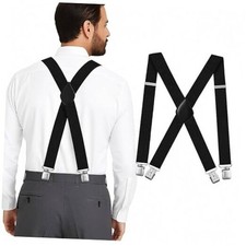 Suspenders for Men Heavy Duty - Adjustable 1.5  X-Back Men's Suspenders Black