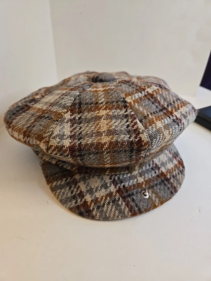 Gorra de noticiero de lana vintage a cuadros 8 paneles sombrero panadero hecho en Unión EE. UU. pequeña mediana Foto 3 de 4