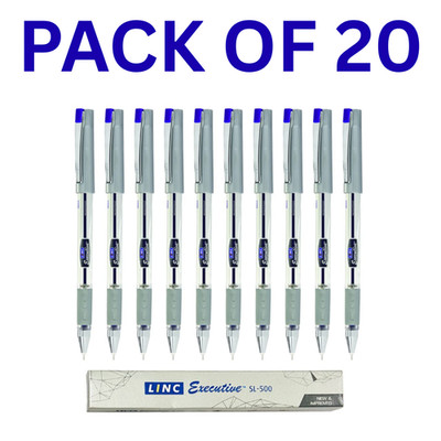 Pack of 20 LINC Executive SL-500 Gel Pens Blue Ink 0.55mm Smooth Writing