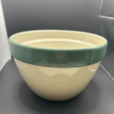 Over And Back Bowl Ceramic Cream Green Rim Portugal Round Rustic Oven Safe Retro
