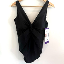 NWT Miraclesuit Miradonna Swimsuit Sz 14 L Black One Piece Illusionist Twist