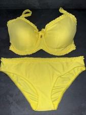 Ladies Yellow Textured Pineapple Floozie Frost French Bikini 10 Bottoms 34E Top