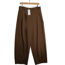 Mango Gabriela Women's Pleated Wideleg Trousers EU 38 Brown Polyester Blend Tags