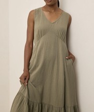 Pact Coastal Double Gauze Beach To Brunch Dress Khaki Green L W9B
