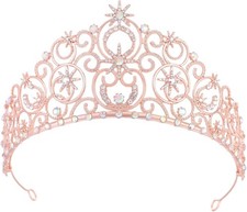 Tiaras and Crowns for Women Bubble Crown Crystal Queen Rose Gold