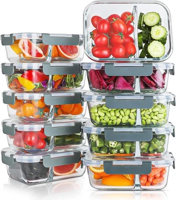 10 Packs 30oz Glass Meal Prep Containers 2 Compartments,Glass Food Storage