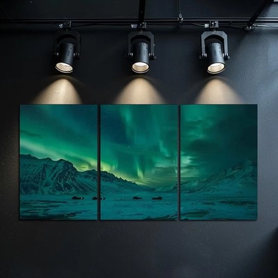 3pcs Aurora Borealis Landscape Over Svalbard Metal Print Ready to Hang Art