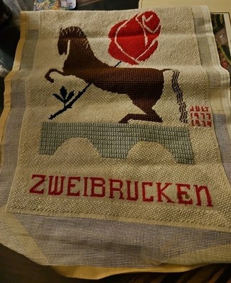 Vintage 1970s Germany Zweibrucken Horse & Rose Needlepoint On Canvas Completed 