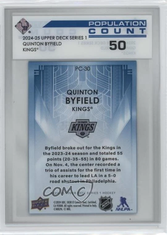 2024-25 Upper Deck Series 1 Population Count 50 /50 Quinton Byfield #PC-30 - Image 2 of 2