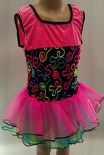 Dance Costume XL Child Pink Art Stone 2050 Jazz Tap Clogging Swirls Neon Dress