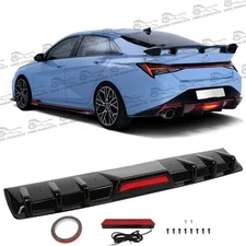 Glossing Black Rear Bumper Diffuser Lip w/LED Brake Lights For Hyundai Elantra