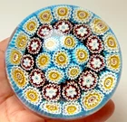 Murano Art Glass Millefiori Paperweight Blue Red Yellow Tightly Packed Canes