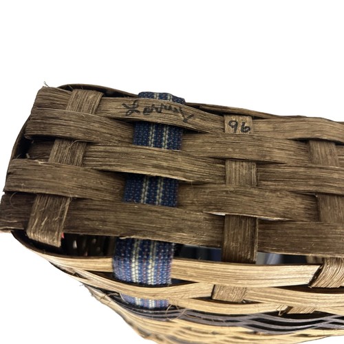 "Cesta de colección hecha a mano marrón marrón azul 12"" con correas de lona de 22"" para llevar todo firmado" - Imagen 2 de 14