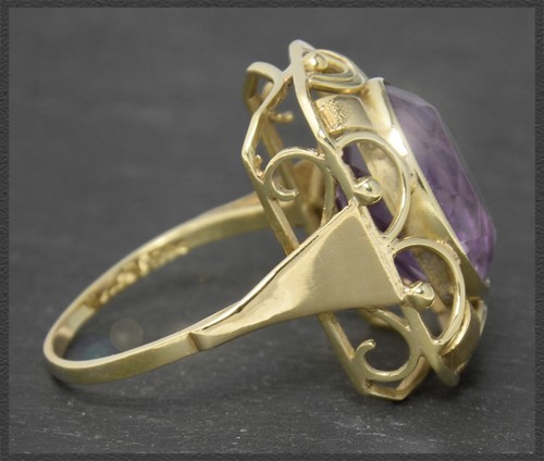 Ring mit lila 8,50ct Amethyst, 585 Gold Damen Cocktailring, Vintage um 1950 - Bild 2 von 6
