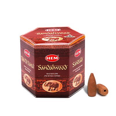 HEM Sandalwood Backflow Brown Incense Cones | Long Lasting Aroma for Positivi...